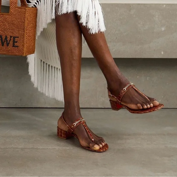 Just Queen 55 Croc-Embossed Sandals - Picture 3 of 15